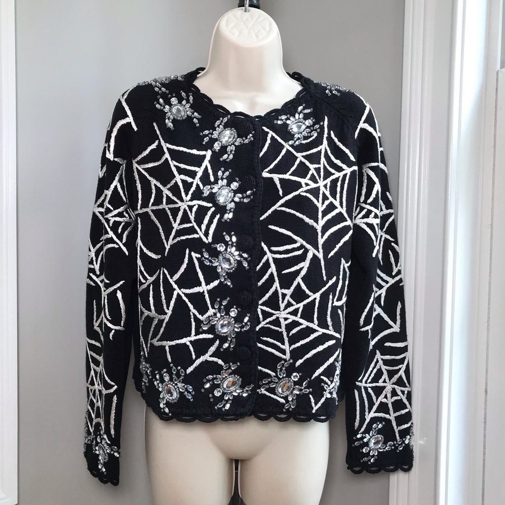 Vintage Michael Simon Halloween Spider Web Cardigan Sweater ~ Women’s Small